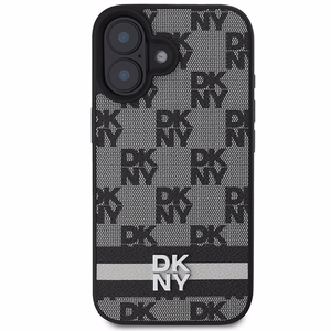 DKNY šachī raksts un drukātas svītras iPhone 16 apvalks melns