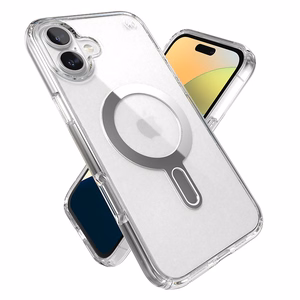 Speck Presidio Perfect-Clear vāciņš ar MagSafe un ClickLock iPhone 16 Plus tālrunim, Clear/Chrome
