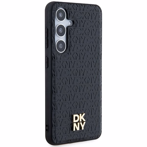 DKNY ādas raksta ar metāla logotipu magnētiskais viedtālruņa apvalks Samsung Galaxy S24+ – melns