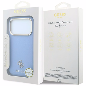 Guess Saffiano Small 4G & Classic Logo vāciņš modelim iPhone 18 Pro Max / 17 Pro Max, saderīgs ar MagSafe – gaiši zils