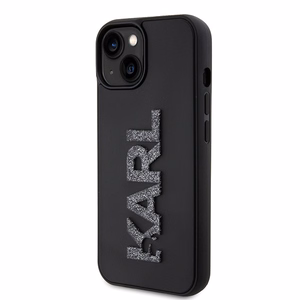 Karl Lagerfeld 3D gumijas spīdīgs logotips viedtālruņa apvalks iPhone 15 - melns