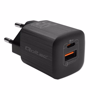 Qoltec 50764 mobile device charger Laptop, Portable gaming console, Power bank, Smartphone, Smartwatch, Tablet melns AC Fast charging Indoor