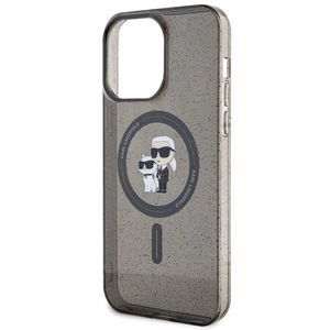 Karl Lagerfeld Karl&Choupette Mirdzošs Magnētiskais viedtālruņa apvalks iPhone 15 Pro Max - melna