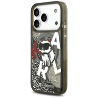 Karl Lagerfeld Šķidrs mirdzošs Choupette logotips Magnētiskais viedtālruņa apvalks iPhone 17 Pro - melns