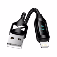 USB-A - Lightning kabelis Wozinsky WUALC1 ar LED ekrānu 2.4A 1m - melns