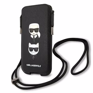 Karl Lagerfeld Saffiano Ikonik Karl&Choupette Head 6.7'' Soma - melna