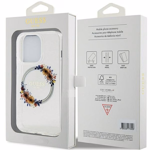 Guess IML Ziedu vainags Magnētiskais apvalks iPhone 15 Pro - caurspīdīgs