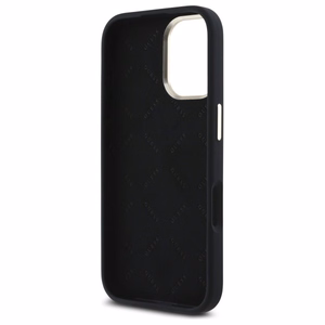 Guess silikona vāciņš ar metāla logotipu un metāla rāmi iPhone 16 Plus - melns