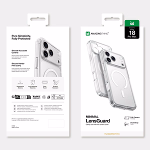 AmazingThing Minimal Mag Lens maciņš modelim iPhone 18 Pro Max, ar kameras aizsargu un siksniņas stiprinājumu, saderīgs ar MagSafe – krāsa: caurspīdīga