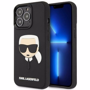 Karl Lagerfeld KLHCP14LKH3DBK iPhone 14 Pro 6.1 melns cietais viedtālruņa apvalks 3D gumijas Karla galva