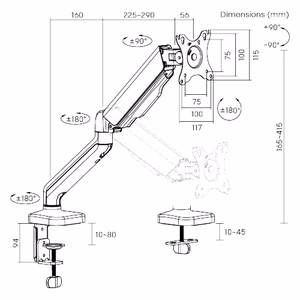 Single Monitor 17"-32" Spring-Assisted Arm Mount, melns