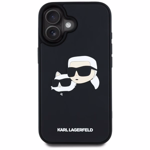 Karl Lagerfeld HC 3D gumijas dubultgalvu iPhone 16 viedtālruņa apvalks - melns
