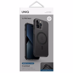 Uniq Combat viedtālruņa apvalks iPhone 14 Pro Max 6.7" ar Magclick uzlādi - melna / betona pelēka