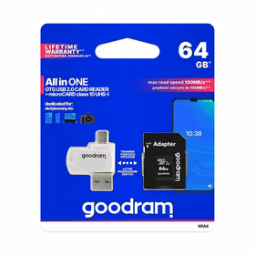 GoodRam atmiņas karte 64GB microSDHC cl. 10 UHS-I + adapteris + karšu lasītājs