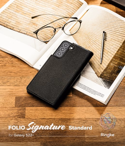 Ringke Folio Signature atverams ādas apvalks Samsung Galaxy S22 + (S22 Plus) melns (FSS118R262)