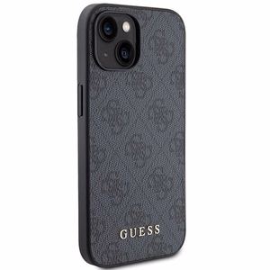 Guess 4G Metal Gold Logo viedtālruņa apvalks iPhone 15 - pelēka