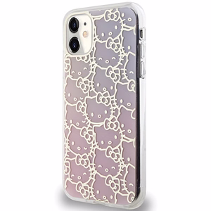 Hello Kitty IML Gradient Electrop Crowded Kitty Head korpuss viedtālrunim iPhone 11 / XR - rozā