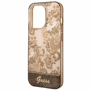 Guess GUHCP14LHGPLHC iPhone 14 Pro 6.1 okera krāsa kietais viedtālruņa apvalks Porcelain Collection