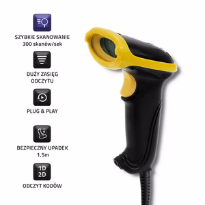 Qoltec 50867 – vadu lāzera 1D/2D svītrkodu skeneris, USB, melns