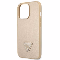 Guess GUHCP13LPSATLE iPhone 13 Pro / 13 6.1" bēšs cietais apvalks SaffianoTriangle logotips