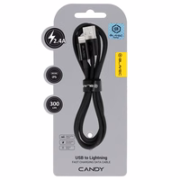 Blavec Kabelis Candy pīnēts - USB uz Lightning - 2,4A 3 metri Apple CarPlay (CCA-UL24B30) melns