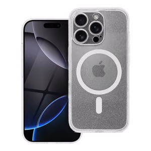 Viedtālruņa apvalks MAG COVER ar kameras aizsardzību, saderīgs ar MagSafe IPHONE 16 PRO, caurspīdīgs glitteris