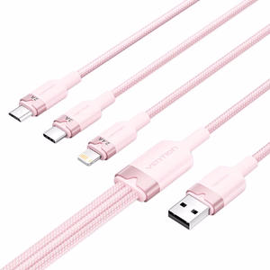 USB 2.0 A-3in1 3A kabelis Vention CTPPG 1,5M (rozā)