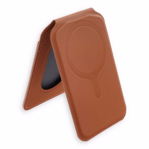 Ādas maks ar statni, saderīgs ar MagSafe Satechi Vegan Leather Wallet Stand brūns