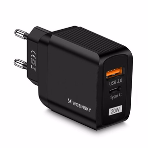 Lādētājs Wozinsky GaN melns 20W (USB / USB-C)