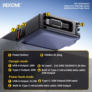 Внешний аккумулятор WK Design "WP-105" серый 10000mAh (35W)