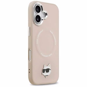 Karl Lagerfeld Choupette Pin Magnētiskais viedtālruņa apvalks iPhone 17 - rozā