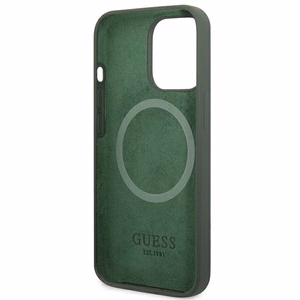 Guess Silikona Logo Plate Magnētiskais apvalks iPhone 13 Pro / iPhone 13 - zaļš