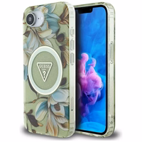 Guess IML Metal Glitter Flowers Triangle magnētiskais viedtālruņa apvalks iPhone 16e - zaļš