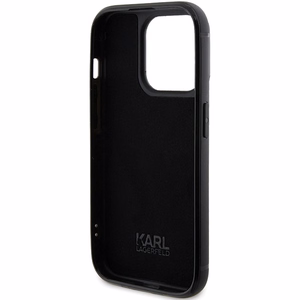 Karl Lagerfeld Rhinestone logotips metāla plāksne apvalks iPhone 15 Pro - melns