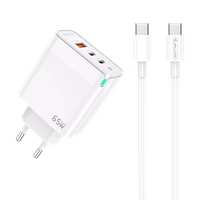 JELLICO sienas lādētājs C79 GaN PD 65W 2xUSB-C + 1xUSB QC3.0 + kabelis USB-C - USB-C Balts