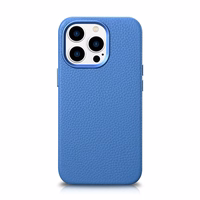 iCarer Litchi Premium ādas viedtālruņa apvalks iPhone 14 Pro Max Magnētiskais ādas apvalks ar MagSafe Gaiši zils (WMI14220712-LB)