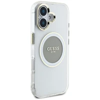 Guess IML Metal Colored Circle Classic Logo Magnētiskais viedtālruņa apvalks iPhone 16 - pelēks