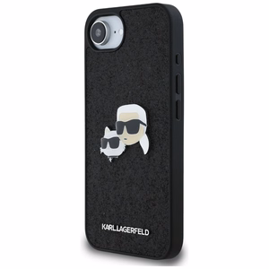Karl Lagerfeld Fixed Glitter Karl&Choupette Heads Metal Pin viedtālruņa apvalks iPhone 16e - melns