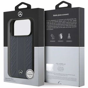 Mercedes Leather Laurel Leaves Stripes MagSafe Чехол для iPhone 17 Pro - синий