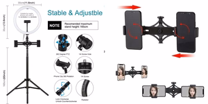 LED Ring Lamp 30cm ar Desktop Tripod Mount Up to 165cm un 3 Phone Clamps, USB