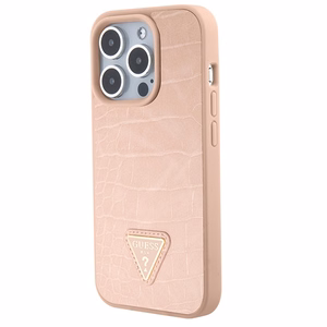 Guess Krokodila Trijstūra Metāla Logotips viedtālruņa apvalks iPhone 15 Pro - rozā