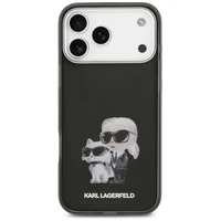 Karl Lagerfeld IML akvareļu Karl & Choupette un logotipa magnētiskais viedtālruņa apvalks iPhone 17 Pro - melns