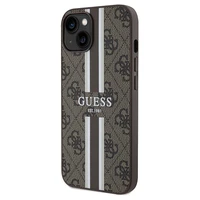 Guess 4G Printed Stripes Magnētiskais viedtālruņa apvalks iPhone 15/14/13 - brūns