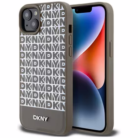 DKNY Ādas drukāts raksts metāla logotips Magnētiskais viedtālruņa apvalks iPhone 15 / 14 / 13 - brūna