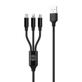 Forever 3in1 kabelis USB - Lightning + USB-C + microUSB 1,2 m 2A melns