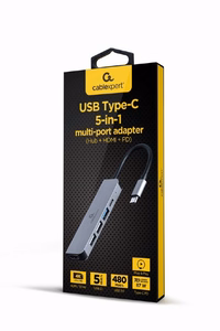 Gembird A-CM-COMBO5-03 USB Type-C 5-in-1 daudzportu adapteris (sadalītājs + HDMI + PD)