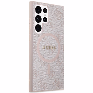 Guess 4G Collection Ādas Metāla Logotips Magnētiskais viedtālruņa apvalks Samsung Galaxy S24 Ultra - rozā