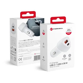 FORCELL F-ENERGY Carbon CC50-1A1C automašīnas lādētājs Type C + USB A PD QC3.0 3A 38W balts