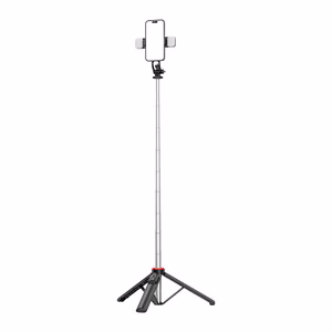 Selfiju nūja WC13YDS teleskopisks statīvs 1.3m ar dubultu lampu un telefona turētāju - melna