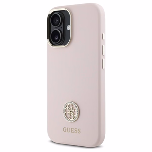 Guess Silicone Logo Strass 4G viedtālruņa apvalks iPhone 16 - gaiši rozā
